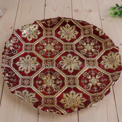 Fashion leather glass plate plate plate round of European fashion creative fruit plate