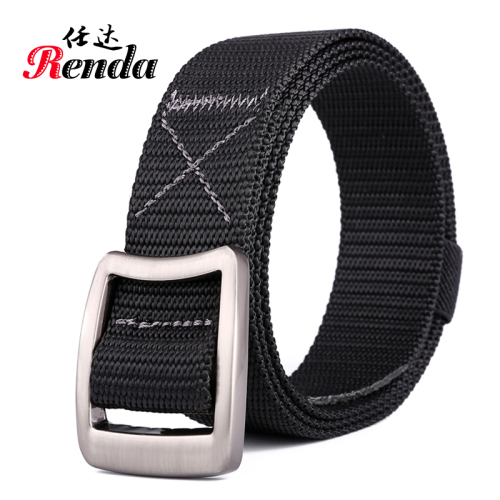 New Belt Fashion All-Match Double Ring Buckle Men‘s Canvas Belt Nylon Casual Belt Belt Outdoor Waist Belt Belt