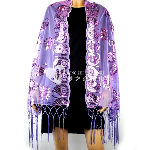 2016 autumn and winter new mesh sequins tassel cashew embroidered scarf shawl scarf in stock