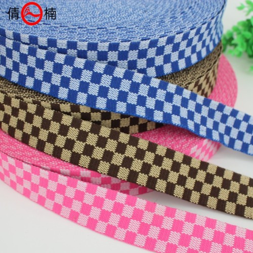 Factory Direct Sales 33mm Wide Plaid Jacquard Polyester Cotton Ribbon Bag Shoulder Strap Belt Shoes and Hat Decoration Accessories