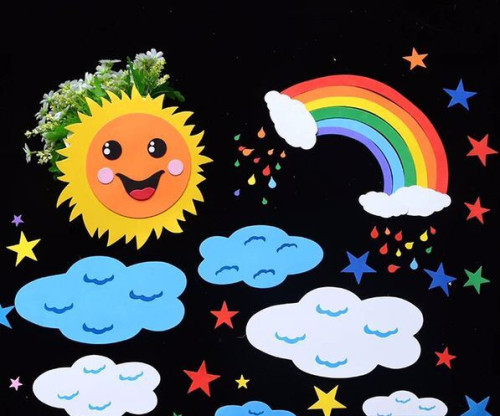 kindergarten supplies * kindergarten wall decorations foam sun rainbow clouds multicolor blue sky white clouds