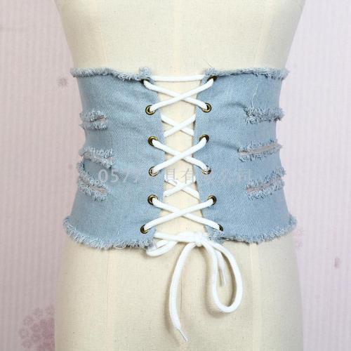 europe and america popular corset belt denim ripped corset belt decorative elastic tassel waist seal