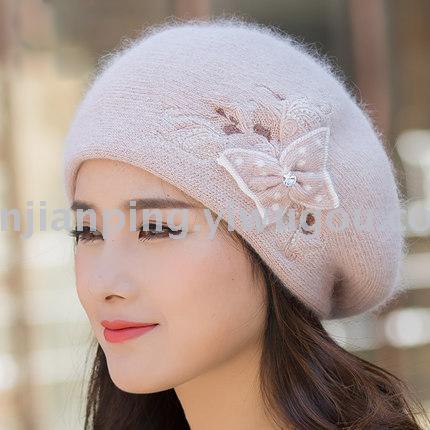 Rabbit Velvet Middle-Aged and Elderly Women‘s Warm Mother Hat Double-Layer Thickened Beret Wool Hat