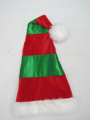 Striped Christmas hat, red and green plush Santa hat with an extended Santa hat.