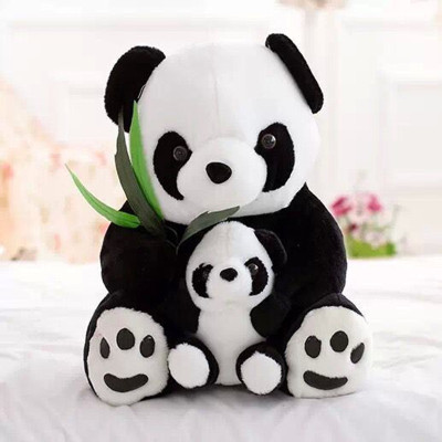 National treasure panda panda embrace bamboo leaf simulation baby panda bamboo stuffed mother and child