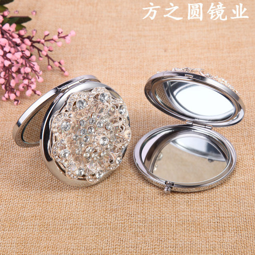 taobao supply portable stainless steel mirror women‘s exquisite carved cosmetic mirror round mini folding mirror