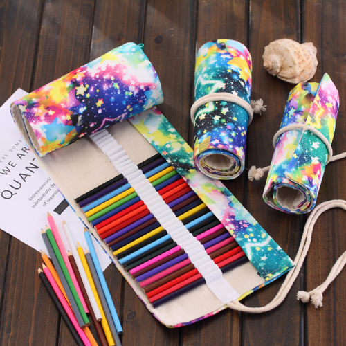 Five-Pointed Star Starry Sky Art Pen Curtain Large Capacity Student Roll Painting Pen Canvas Pencil Case