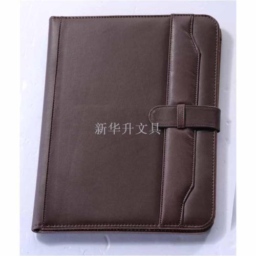 xinhua sheng high-end office storage file bag male package black pu leather small style with calculator loose spiral notebook