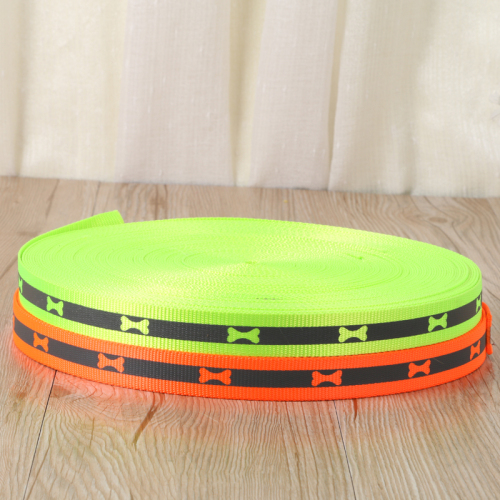 Bone Pattern Two-Color Polyester Belt Pet Leash Factory Direct Sales Various Colors Reflective Woven Tape