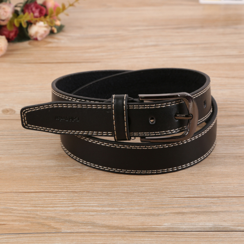 men‘s black double-sided double-strand stitching belt business belt can be matched with formal wear