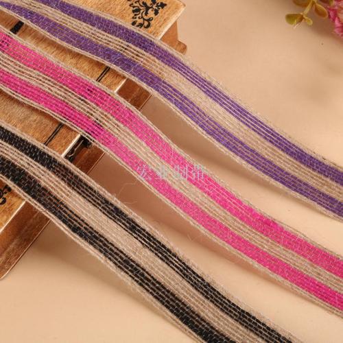 cotton and linen pinstripe ribbon colorful pinstripe lace band shoe material hat accessories， hand-made twist ribbon