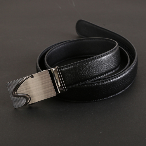 Men‘s Belt Leather Belt Automatic Buckle Men‘s Casual Pants Belt black Litchi Pattern 