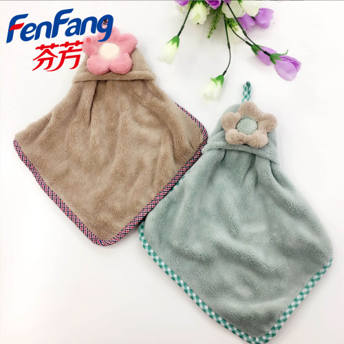 [fragrance] flower coral fleece hand towel kitchen bathroom hanging towel cute absorbent towel factory direct sales