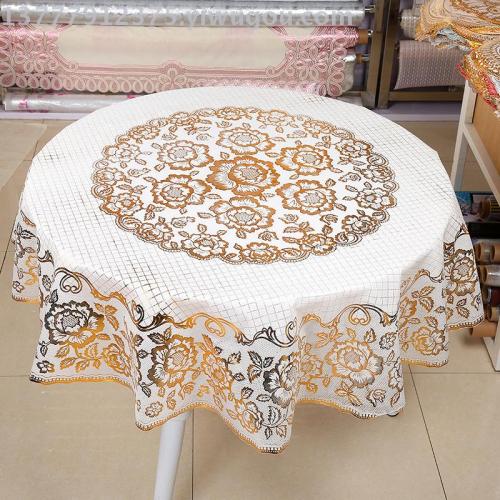 PVC Bronzing round Tablecloth Waterproof and Oilproof and Heatproof Plastic Table Mat Rectangular European Tablecloth Factory Direct Sales