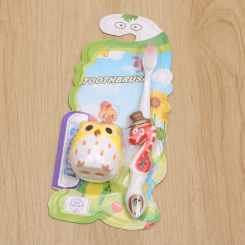 Jianyun Toothbrush Fashion Children‘s Soft Bristle Toothbrush Cartoon Toothbrush Set complimentary Owl Toys
