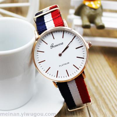 Korean version of simple canvas with watch rose gold ultra-thin nylon watch