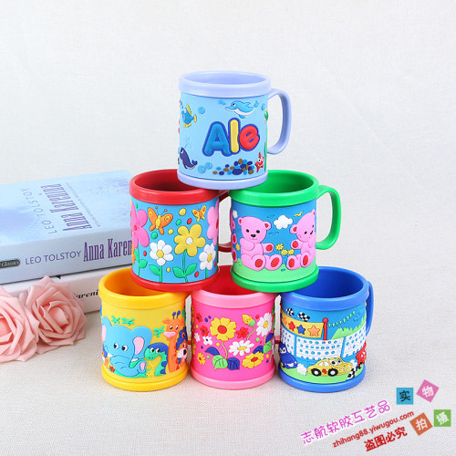 Cute Cartoon Water Bottle PVC Soft Rubber Mug Daily Children‘s Toothbrush Gargling Cup