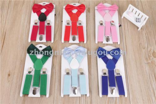Children‘s Bow Tie Strap Clip Pants Suspenders Boys and Girls Baby All-Match Stretch Adjustable