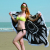 Summer Round Beach Towel Feather Printing Black Microfiber Blanket Women Shawl with Tassel