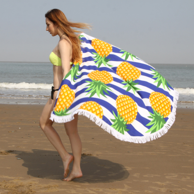Active Printing Pineapple White Round Beach Towel Microfiber Beach Blanket Yoga Mat Play Mat
