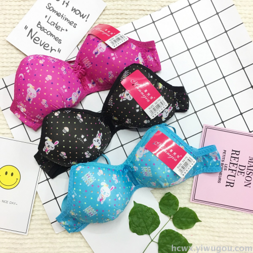 cute rabbit printed girl cup girl underwear bra without steel ring comfortable and breathable