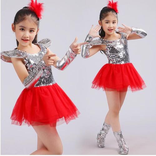 Children‘s Performance Clothes Children‘s Modern Jazz Dance Clothes Cheerleading Clothes Girls Stage Catwalk Puffy Skirt Gauze Dress