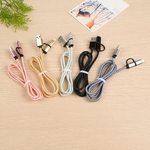 Applicable to Apple Android 2-in-1 Mobile Phone Data Cable Braiding Thread USB Charging Cable 2A Fast Charging Factory Spot