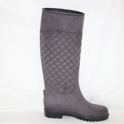 factory direct fashion simple 909 dark gray flocking high tube rain boots adult rain boots waterproof non-slip outdoor