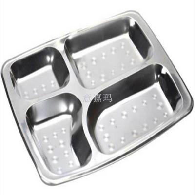 Stainless steel rectangular sub-grid plate four grid five grid six grid adult student children's cafeteria tableware
