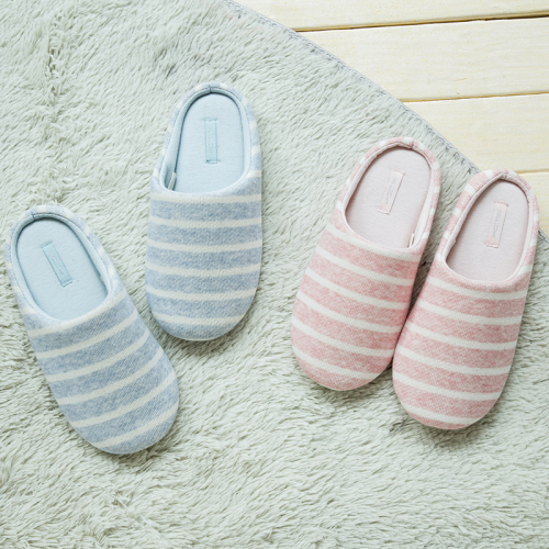 Winter New Japanese Style Stripe Floor Home Soft Bottom Warm Women‘s Cotton Slippers