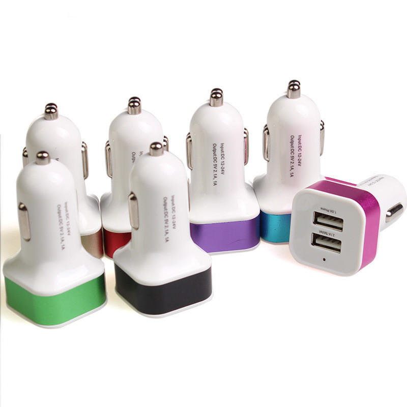 Dual USB car charger, car charger car cigarette lighter aluminum alloy ring