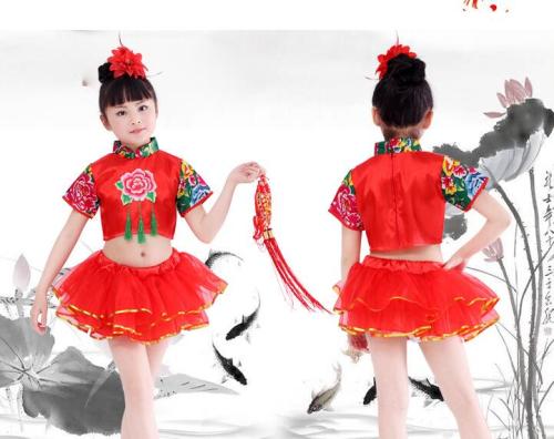 Children‘s Ethnic Yangko Performance Clothing Kindergarten Boys and Girls Performance Clothing Mesh Puffy Gauze Skirt Dance Clothing 
