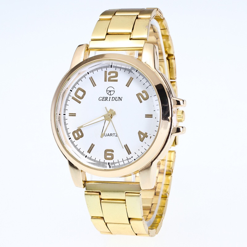 金色钢带石英手表数字面简约时尚手表