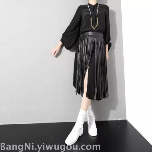 2017 fashion punk long tassel women‘s long dress all-match waist seal