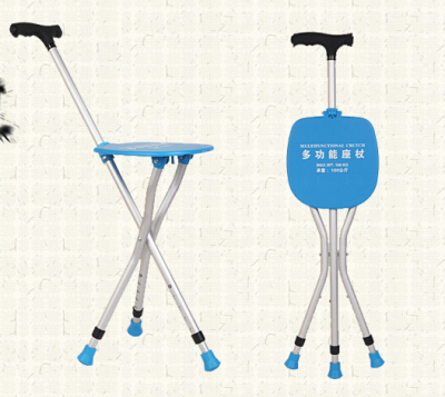 Old man telescopic stick with stool four-legged cane multifunction crutches