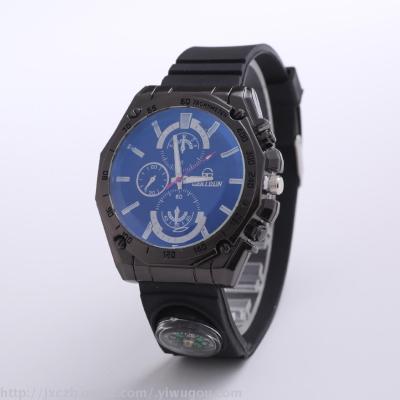 Compass Silicone Strap Men 's Casual Sports Set New Fake Three - Eye Watch