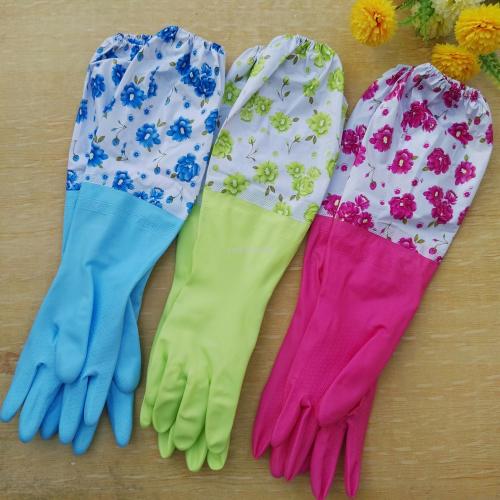 factory direct sales household essential warm pu flower cloth drawstring sleeve gloves latex gloves