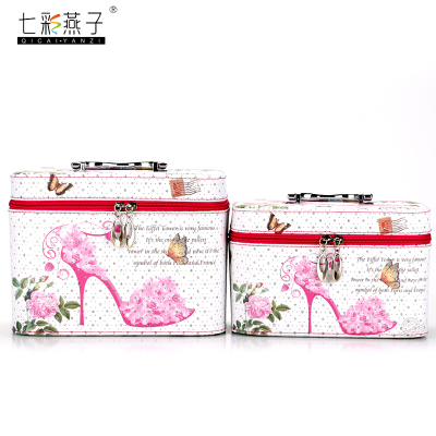 Korean version of high-quality waterproof pu square box whitening lady dressing case two sets