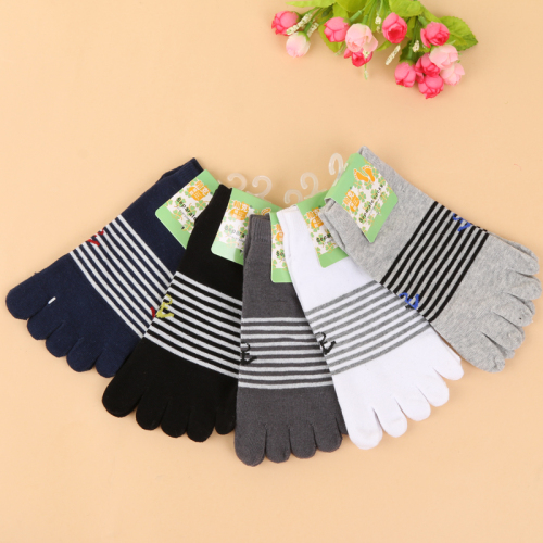 New Cotton Toe Socks Men‘s Jacquard Striped Toe Socks Lk1255