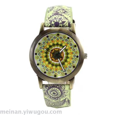 2017 new vintage blue and white printed watch Kaleidoscope creative students
