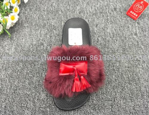 new long-wool slippers fashionable all-match flip-flops flat sandals