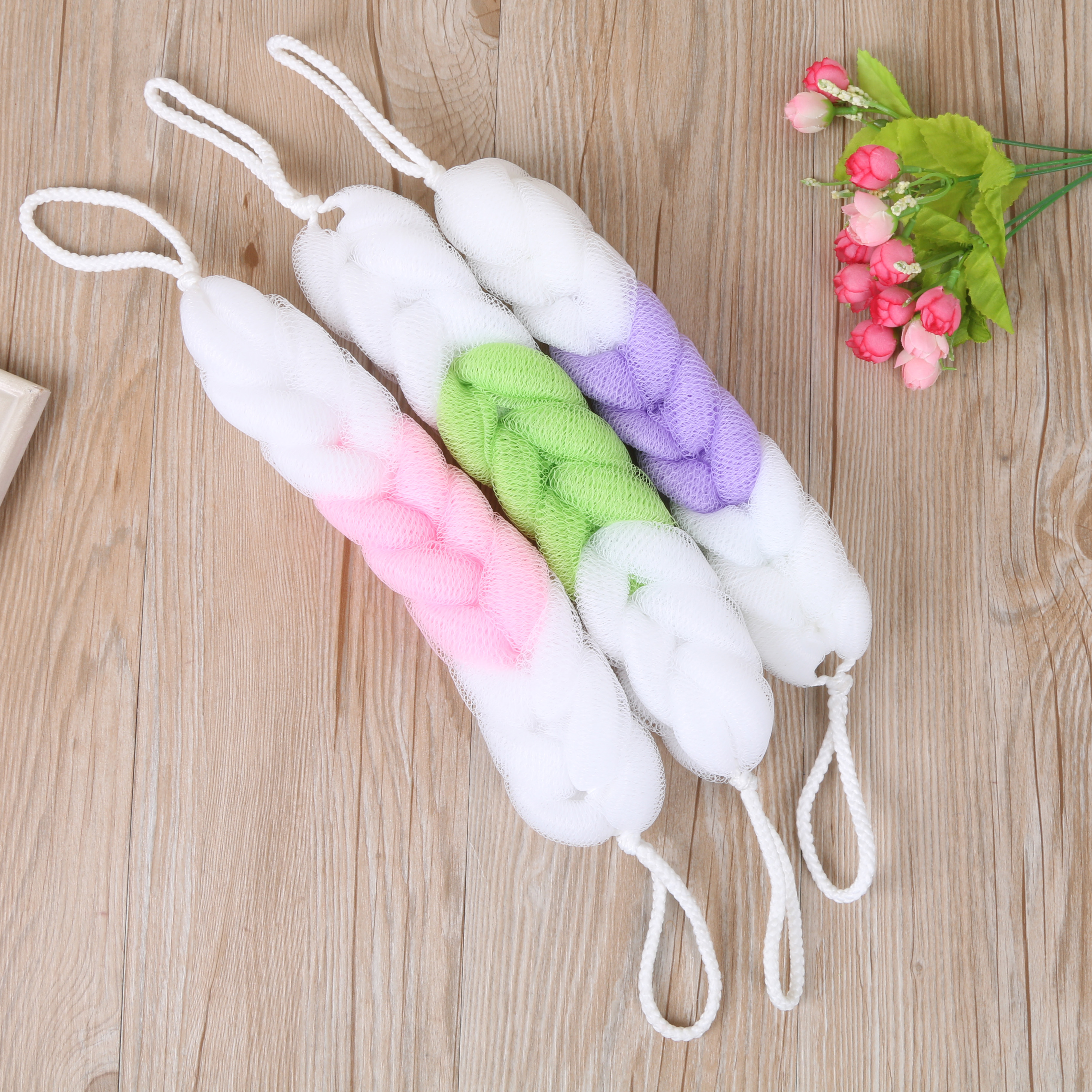 渐变沐浴条搓背巾长条沐浴擦洗浴巾浴花浴球