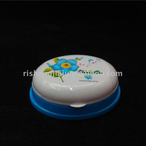 Bright Color printed Siamese Flip Soap Box Solid Color Oval Draining Soap Box RS-7344