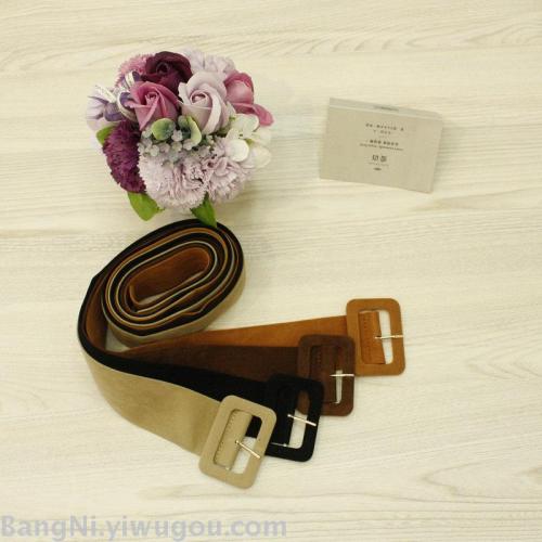 Women‘s Fashionable Wide Suede Fashionable All-Match Simple Elegant Belt Decorative BF Style Autumn and Winter Gold Velvet Belt