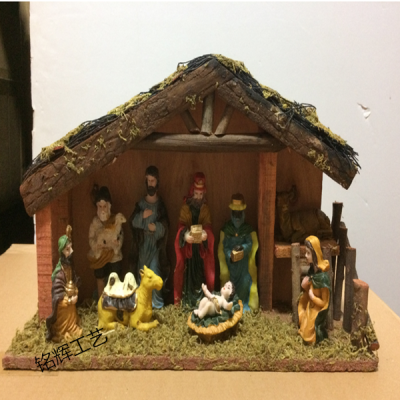 New european-style boutique medium-sized wooden Christmas products manger group Christmas