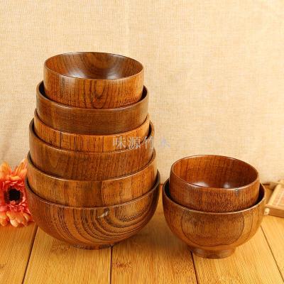 Wooden bowl Japanese children adult large bowl baby natural solid Wooden bowl set rice bowl