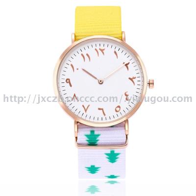 September new ultra-thin simple student canvas strap watch rose gold watch