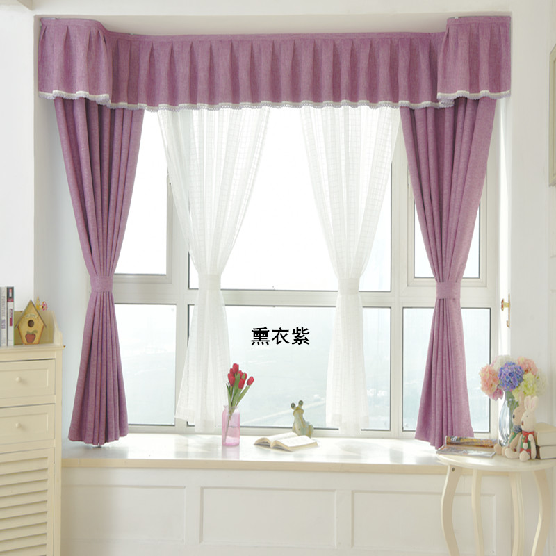 专业定制飘窗窗帘帘头窗幔帷幔防晒遮光窗帘凸窗加厚棉麻窗帘成品