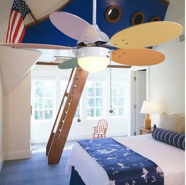 Factory Outlet small colorful children's ceiling fan light hanging ceiling fan with the leaves of color LED fan