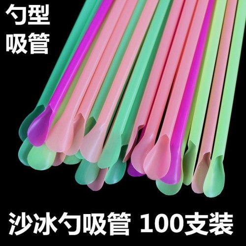spot fluorescent color spoon straw 100 pcs smoothie milk tea drink straw